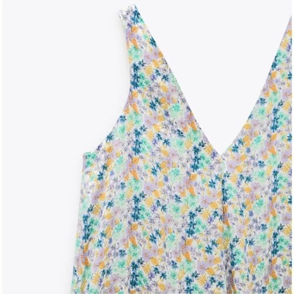 ZARA SATIN V-NECK STRAPPY FLORAL PRINTED FLOWY DRESS - Picture 7 of 7